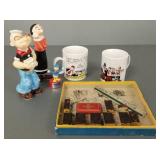 Group assorted character figures, etc incl Popeye,