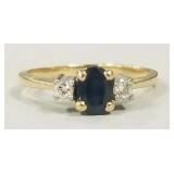 14k gold ring s/w blue sapphire & side diamonds-