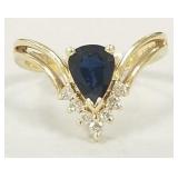 14k gold ring s/w pear shaped blue sapphire &