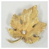 Tiffany 14k gold leaf pin s/w diamonds- 3.1g,