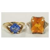2 vintage 10k rings s/w colored stones- 5.8g