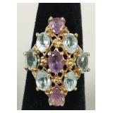 10k gold ging s/w amethyst & blue topaz- 5.6g,