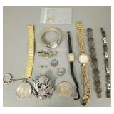Group assorted jewelry & watches, 14k gold &