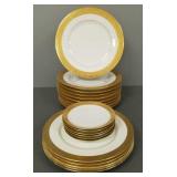 Group ornate gold rimmed porcelain plates incl