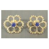 14k gold floriform earrings s/w blue stones-