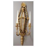 Lg Italian carved gilt wood candle wall sconce w/