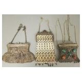 3 vintage, etc. mesh/ metal bags incl 8 1/2'H Deco