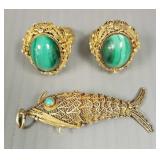 3 pcs Asian gilt silver filigree jewelry: