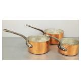 3 heavy copper pots w/ iron handles incl