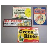 4 reproduction embossed metal pop signs-