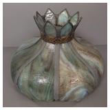 Antique bent panel slag glass lamp shade -