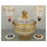 3 pcs antique glass: 2 signed Hasenkopf enameled