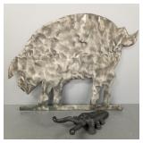Large metal pig wall art & a cast iron boot lack-