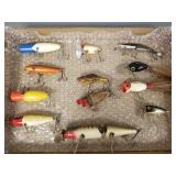 12 vintage fishing lures incl Hula Popper,