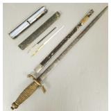 Group incl antique engraved short sword &