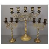 3 vintage brass lion motif candelabra