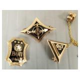 Three 10k gold fraternity pins- 8.4g total,