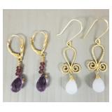 2 pair 14k gold briolette amethyst, etc earrings-