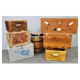 7 decorated, etc wood crates & boxes incl