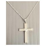 10k white gold & diamond cross pendant/