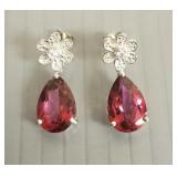 14k white gold drop earrings set with pink &