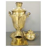 Large Russian brass samovar w/ tray & teapot-
