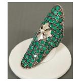 Designer sterling silver & emerald ring- 26g, sz 7