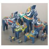 8 Swedish blue Dala horses all w/ labels -