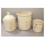 3 Red Wing stoneware items: 5 gal shoulder jug,