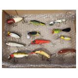 12 vintage fishing lures incl Heddon, Cisco Kid-