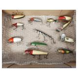 12 vintage fishing lures incl Hula Dancer,