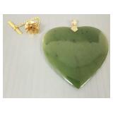 2 pcs gold jewelry: large jade heart pendant w/