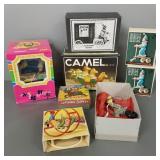8 vintage, etc tin toys incl battery op camel,