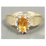 10k gold ring s/w citrine & side diamonds- 2.3g,