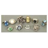 10 sterling silver rings incl vintage, spinner,