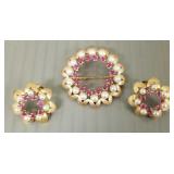 Set 14k gold, ruby & pearl jewelry: pin &