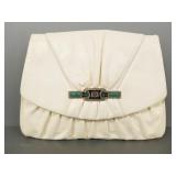 Judith Leiber cream lizard bag/ clutch w/ Deco