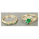 Two 14k gold rings s/w green stones &