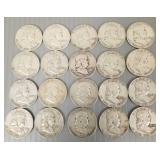 20 Franklin 90% silver half dollars