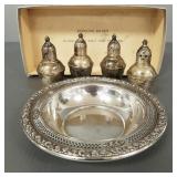 5 sterling silver items: 6' Wallace bowl (2.5 toz)