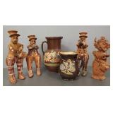 6 pcs folk art pottery, etc incl Peru figures,