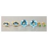 3 pair 14k gold earrings s/w blue topaz &