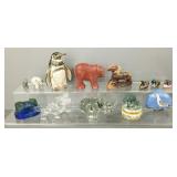 Gp asst animal figures incl signed & #'d glass