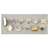 11 sterling silver rings incl Southwest, stone