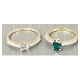 Two 10k gold rings s/w colored stones &