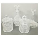 4 pcs cut/ etched crystal: 2 biscuit jars &