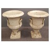 2 matching antique style cast iron urns -