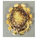 18k gold Aztec motif brooch- 7.7g, 1.25'H