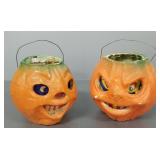 2 vintage papier mache pumpkins w/ paper inserts