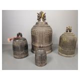 Set 4 bronze Asian graduated congs/ bells-